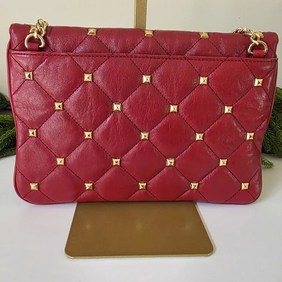 Michael Kors Sloan Quilted Leather Shoulder Bag- Red- Gold Chain Strap- Like New - Picture 6 of 16